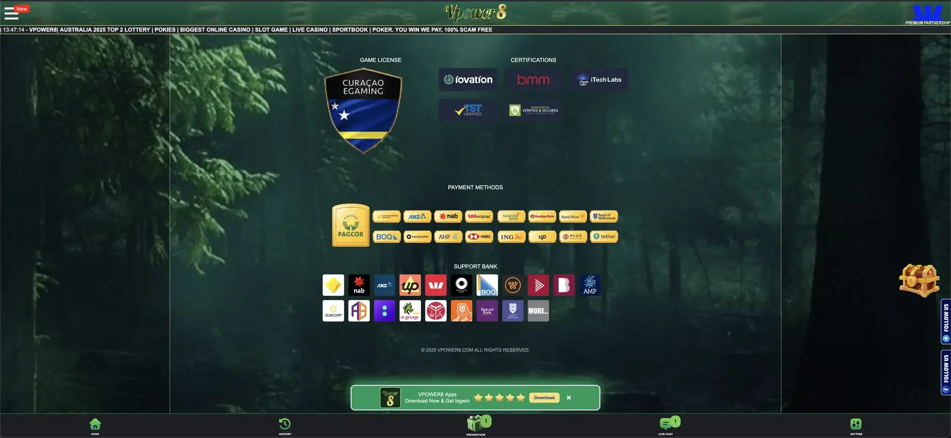 Vpower8 payments in AUD at Vpower8 casino