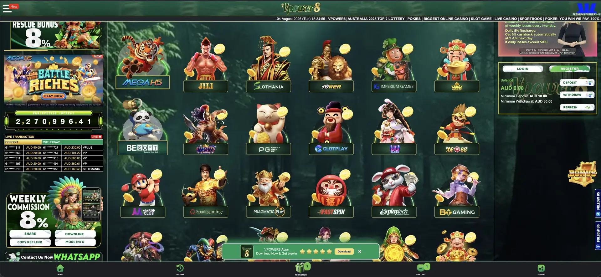 Pokies providers visible at Vpower8 at Vpower8 casino